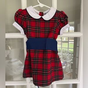 Smockingbird girls red plaid dress blue sash size 18 months like new!